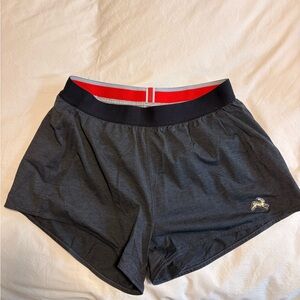 Tracksmith Charcoal Athletic Shorts with Black & Red Waistband